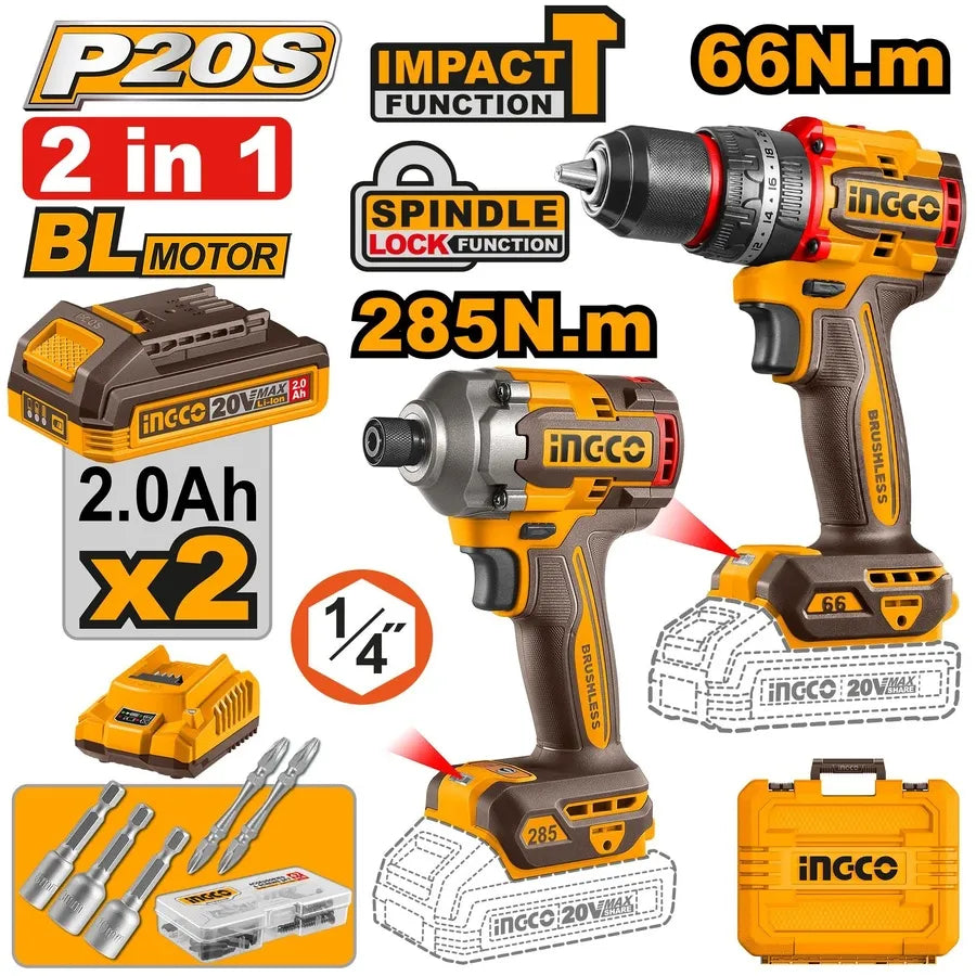 20V Cordless Industrial Combo Kit 2Pcs - INGCO